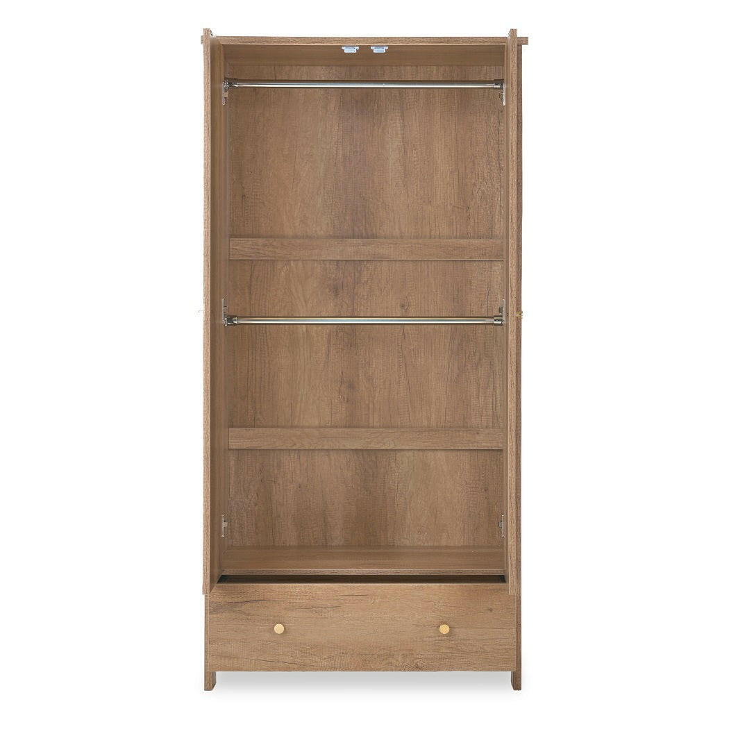Obaby Nika Double Wardrobe - Oak -  front view, interior with hanging rails