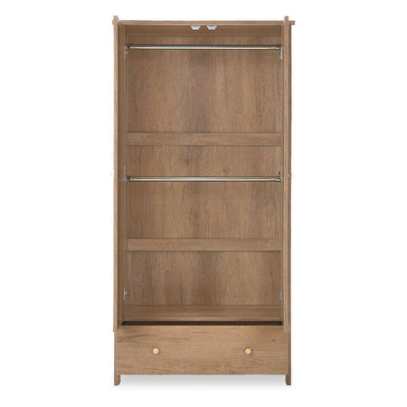 Obaby Nika Double Wardrobe - Oak -  front view, interior with hanging rails