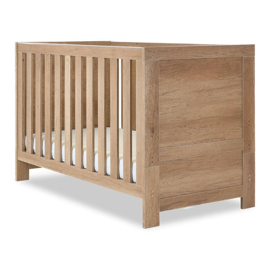 Obaby Nika Cot Bed - Oak - with mattress base at lowest level