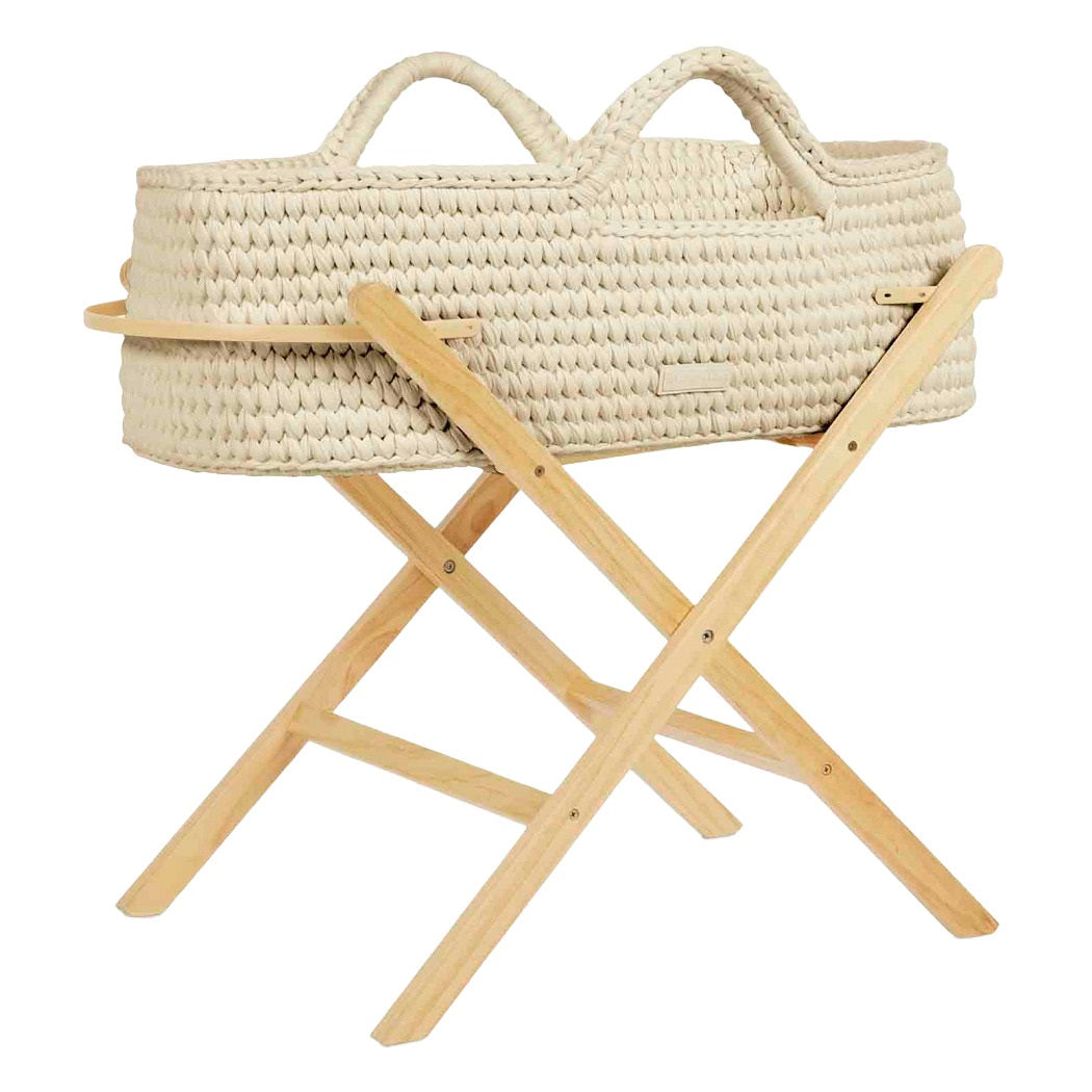 Ickle Bubba Nova Moses Basket & Stand - Buttercream basket with pine stand