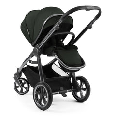 BabyStyle Oyster 3 Gunmetal LUXURY Bundle (Black Olive) - showing the seat unit and chassis together as the pushchair in parent-facing mode