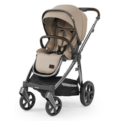 BabyStyle Oyster 3 Gunmetal LUXURY Bundle (Butterscotch) with Maxi-Cosi CabrioFix - showing the pushchair in forward-facing mode