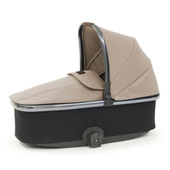 BabyStyle Oyster 3 Gunmetal LUXURY Bundle (Butterscotch) - showing the carrycot with its hood and apron