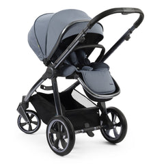 BabyStyle Oyster 3 Gunmetal ESSENTIAL Bundle (Dream Blue) - showing the seat unit and chassis together as the pushchair in parent-facing mode
