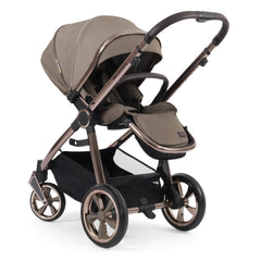 BabyStyle Oyster 3 Bronze LUXURY Bundle - 7 Piece (Mink) - showing the seat unit and chassis together as the pushchair in parent-facing mode