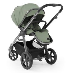 BabyStyle Oyster 3 Gunmetal LUXURY Bundle (Spearmint) - showing the seat unit and chassis together as the pushchair in parent-facing mode