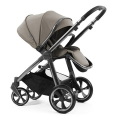 BabyStyle Oyster 3 Gunmetal LUXURY Bundle (Stone) - showing the seat unit and chassis together as the pushchair in parent-facing mode