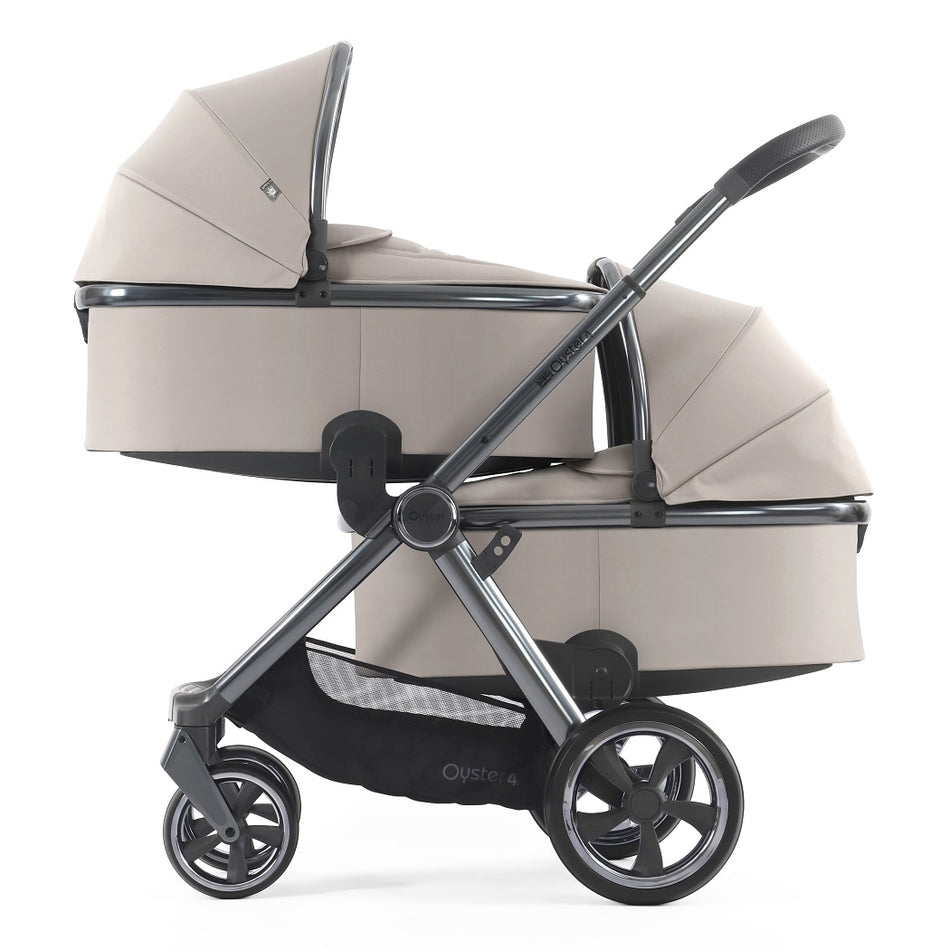 Oyster4 Twin Pram - Stone - with two carrycots
