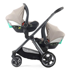 Oyster 4 Twin Pushchair - Stone - with two car seats