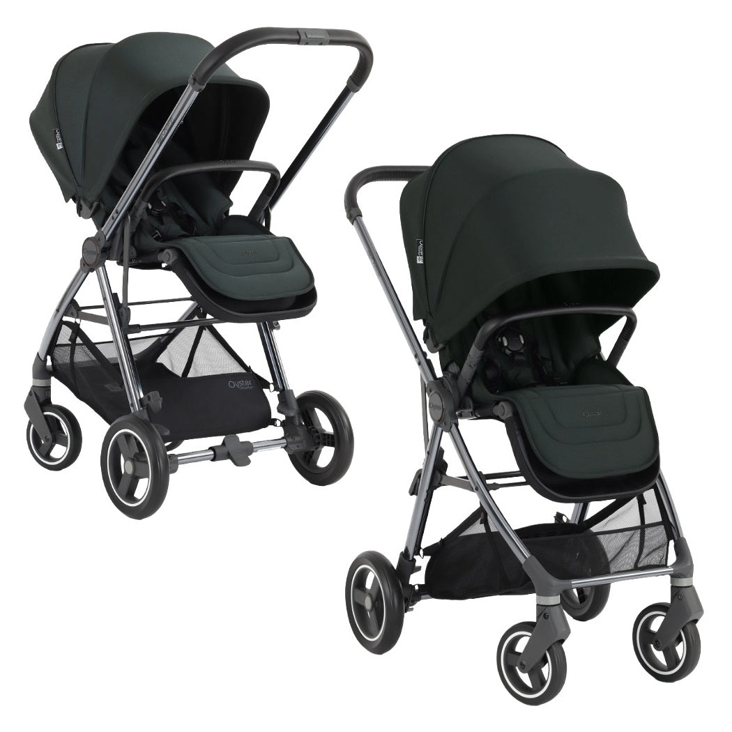 Oyster Gravity+ Stroller - Black Olive - parent and forward-facing