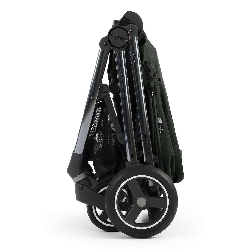 Oyster Gravity+ Stroller -  Black Olive - folded and free-standing