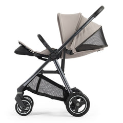 BabyStyle Oyster Gravity+ Stroller - Stone - shown forward-facing and reclined, side view