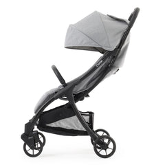 BabyStyle Oyster Pearl Stroller (Moon) - side view, showing the stroller with its seat upright and leg rest lowered