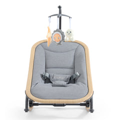 BabyStyle Oyster Rocker (Moon) - showing the rocker`s padded seat and safety harness