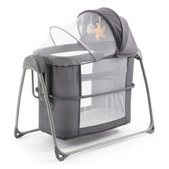 BabyStyle Oyster Swinging Crib (Fossil) - showing the crib with its base lowered