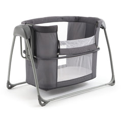 BabyStyle Oyster Swinging Crib (Fossil) - showing the crib with the top lowered for ease of access