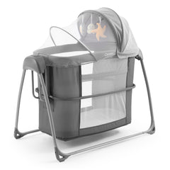 BabyStyle Oyster Swinging Crib (Moon) - showing the crib with its base lowered