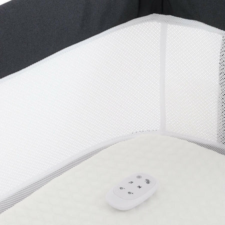 BabyStyle Oyster Wiggle Co-Sleeper Bedside Crib - Carbonite - interior with remote control