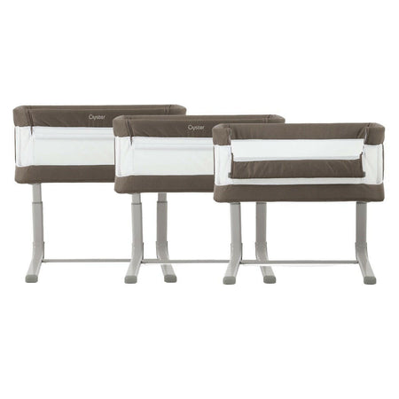 BabyStyle Oyster Wiggle Co-Sleeper Bedside Crib - Mink - front view, various heights