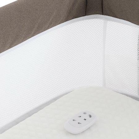 BabyStyle Oyster Wiggle Co-Sleeper Bedside Crib - Mink - interior with remote control