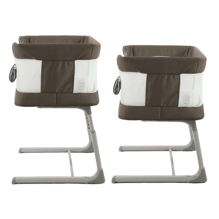 BabyStyle Oyster Wiggle Co-Sleeper Bedside Crib - Mink - end view at different heights