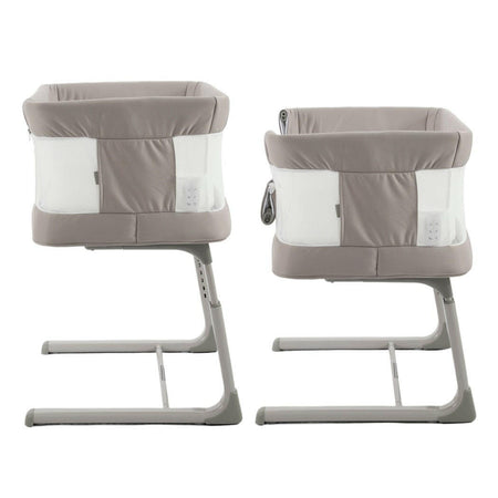 BabyStyle Oyster Wiggle Co-Sleeper Bedside Crib - Stone - end view at different heights