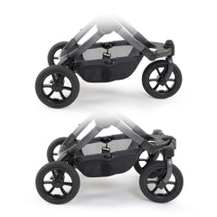iCandy Peach 7 Pram Pushchair - All-Terrain Storm - showing the 3 wheel and 4 wheel chassis