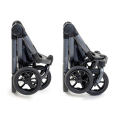 iCandy Peach 7 Pram Pushchair - All-Terrain Storm - showing the 3 wheel and 4 wheel chassis folded and free-standing