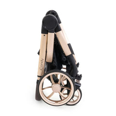 iCandy Peach 7 Pram Pushchair Complete Bundle (Biscotti) - showing the chassis folded and freestanding