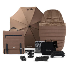 iCandy Peach 7 Pram Pushchair Complete Bundle (Coco) - showing the included matching accessories