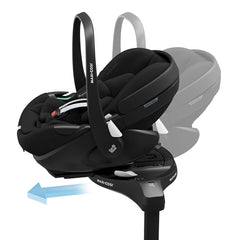 BabyStyle Oyster 3 LUXURY Bundle with Maxi-Cosi Pebble 360 Pro (Carbonite) - showing the Pebble 360 Pro attached to its ISOFIX base