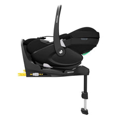 Maxi-Cosi Pebble 360 PRO & FamilyFix 360 PRO ISOFIX Base (Essential Black) - showing the car seat in its lie-flat position and fitted onto the base