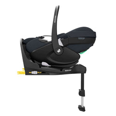 Maxi-Cosi Pebble 360 PRO & FamilyFix 360 PRO ISOFIX Base (Essential Graphite) - showing the car seat in its lie-flat position and fitted onto the base