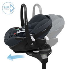 Maxi-Cosi Pebble 360 PRO & FamilyFix 360 PRO ISOFIX Base (Essential Graphite) - showing the car seat`s sliding feature when fitted to the base