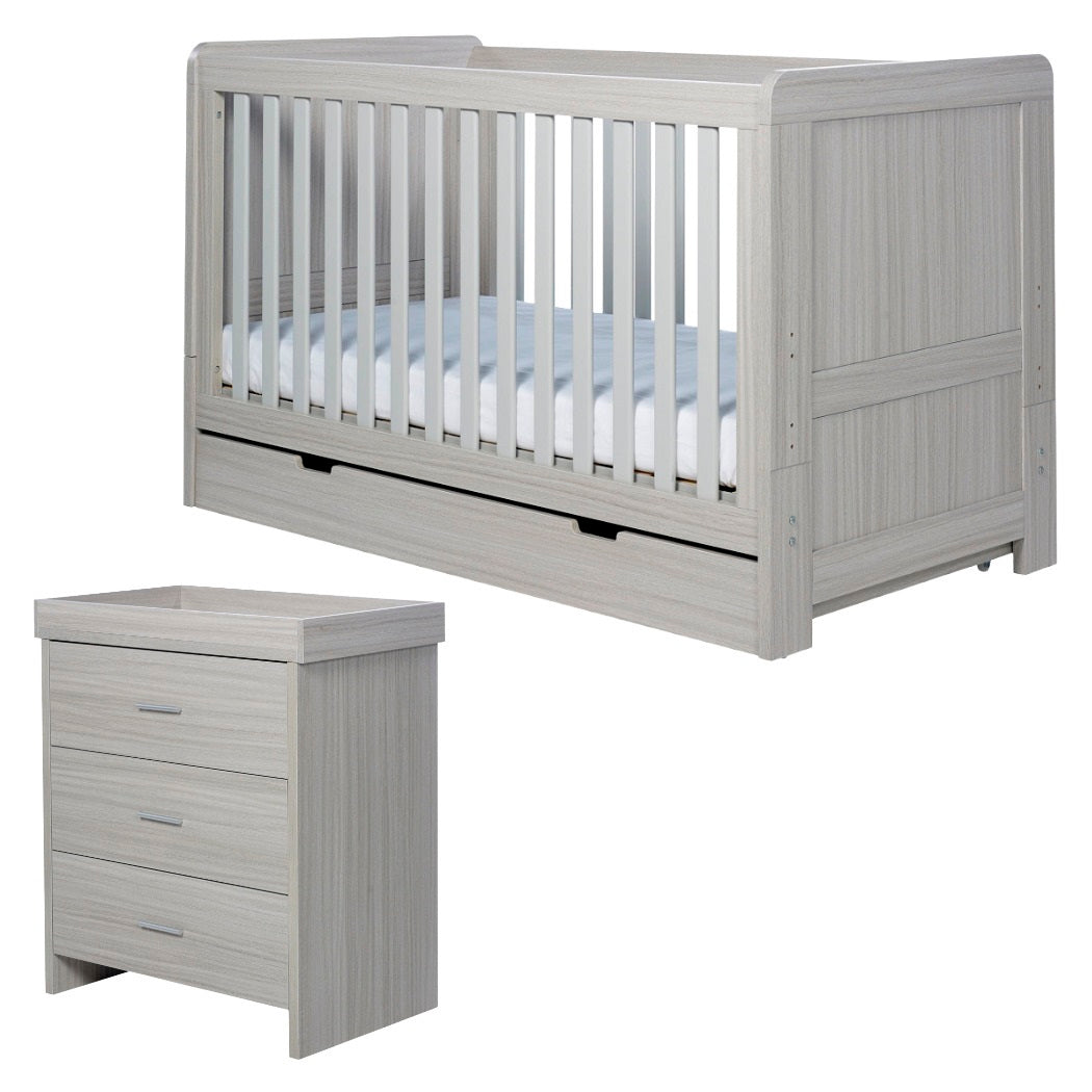 Ickle Bubba Pembrey 2 Piece Nursery Furniture Set - Cot Bed & Changing Unit - Ash Grey