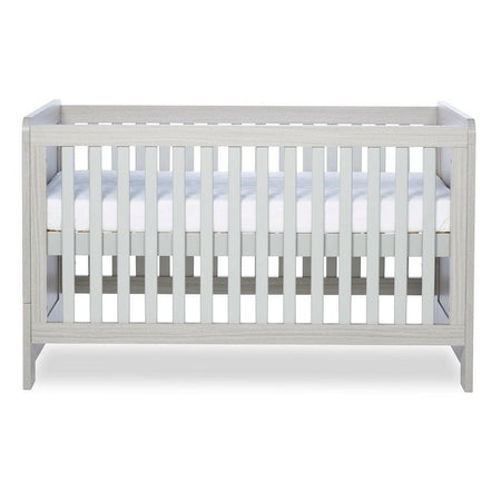 Ickle Bubba Pembrey Cot Bed - Ash Grey - side view, with mattress base at highest level