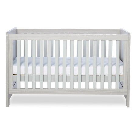 Ickle Bubba Pembrey Cot Bed - Ash Grey - side view, with mattress base at middle level
