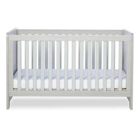 Ickle Bubba Pembrey Cot Bed - Ash Grey - side view, with mattress base at lowest level