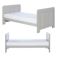 Ickle Bubba Pembrey Cot Bed - Ash Grey - front and side views, toddler/junior bed