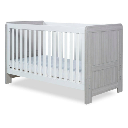 Ickle Bubba Pembrey Cot Bed - Ash Grey & White - quarter view (mattress not included, available separately)