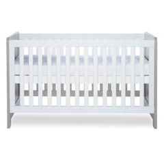 Ickle Bubba Pembrey Cot Bed - Ash Grey & White - side view, with mattress base at highest level