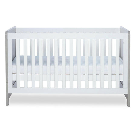 Ickle Bubba Pembrey Cot Bed - Ash Grey & White - side view, with mattress base at middle level
