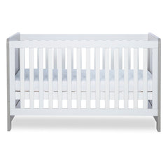 Ickle Bubba Pembrey Cot Bed - Ash Grey & White - side view, with mattress base at middle level