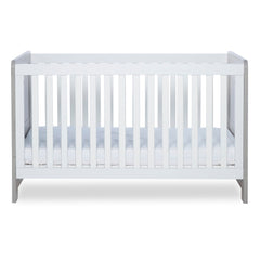 Ickle Bubba Pembrey Cot Bed - Ash Grey & White - side view, with mattress base at lowest level
