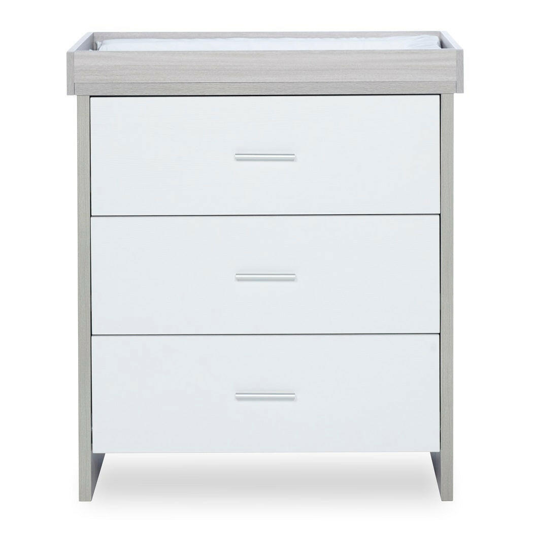 Ickle Bubba Pembrey Changing Unit - Ash Grey & White - front view, with changing mat (not included)