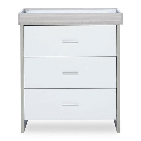 Ickle Bubba Pembrey Changing Unit - Ash Grey & White - front view, with changing mat (not included)