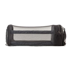 Bizzi Grownin Travel Crib Changing Bag - The POD® (Chelsea Black) - side view, showing the crib`s breathable mesh sides