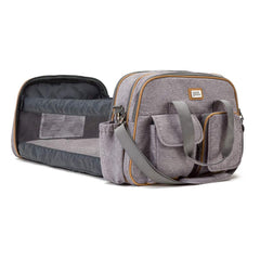 Bizzi Growin Baby Travel Crib Changing Bag - The POD® (Windsor Grey) - showing the POD extended into the crib