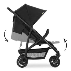 Hauck Rapid 4 TrioSet (Black) - side view, showing the pushchair`s adjustable hood, backrest and leg rest