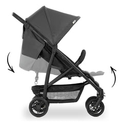 Hauck Rapid 4 TrioSet (Grey) - side view, showing the pushchair`s adjustable hood, backrest and leg rest